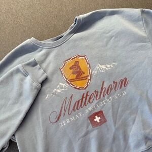 Mad Engine Matterhorn Zermatt Switzerland Graphic Sweatshirt Blue Mens Large